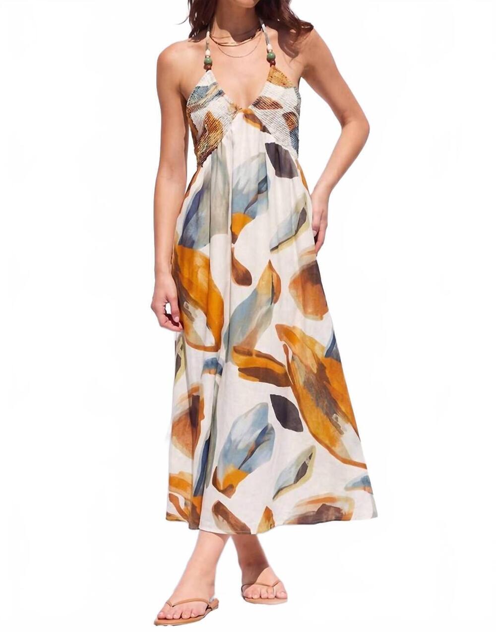 NEW ILLA ILLA tori beaded halter printed maxi dress in multicolor